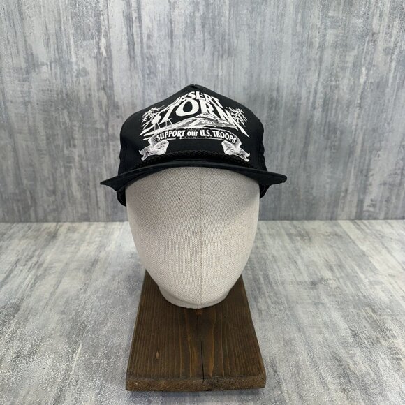 Desert Storm Support Our U.S. Troops Hat Snap Back Trucker Black Mesh Cap Adult - Picture 2 of 9